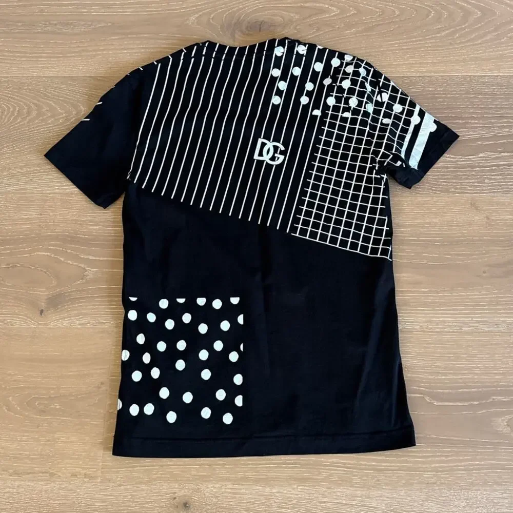 Dolce & Gabbana T-Shirt Polka Dot Stripe Logo Size EU 48 Black White - Picture 4 of 5
